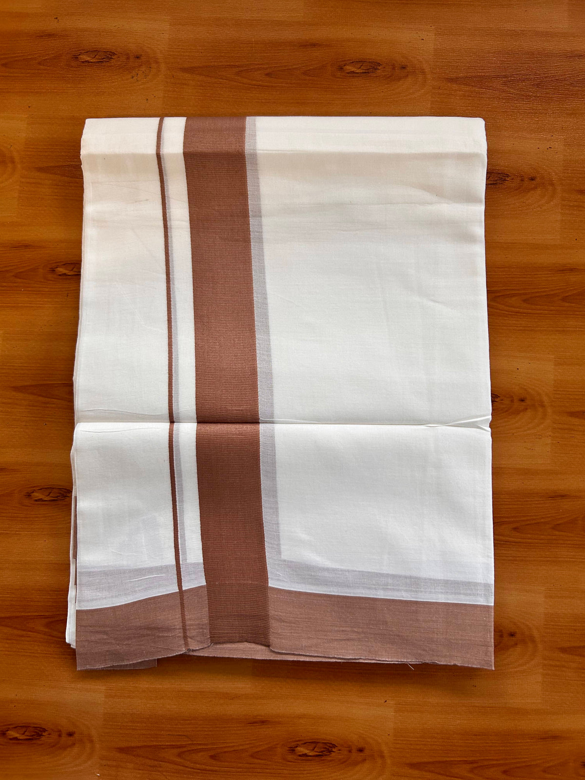 Pure White Double Mundu/Dhoti - 20% Discount ! Kaitharikada Pure Cotton - 100x80 - 1.5 inch Dusty Brown Kara 3.80 mtr (8 muzham) - 83 KK5523 MC