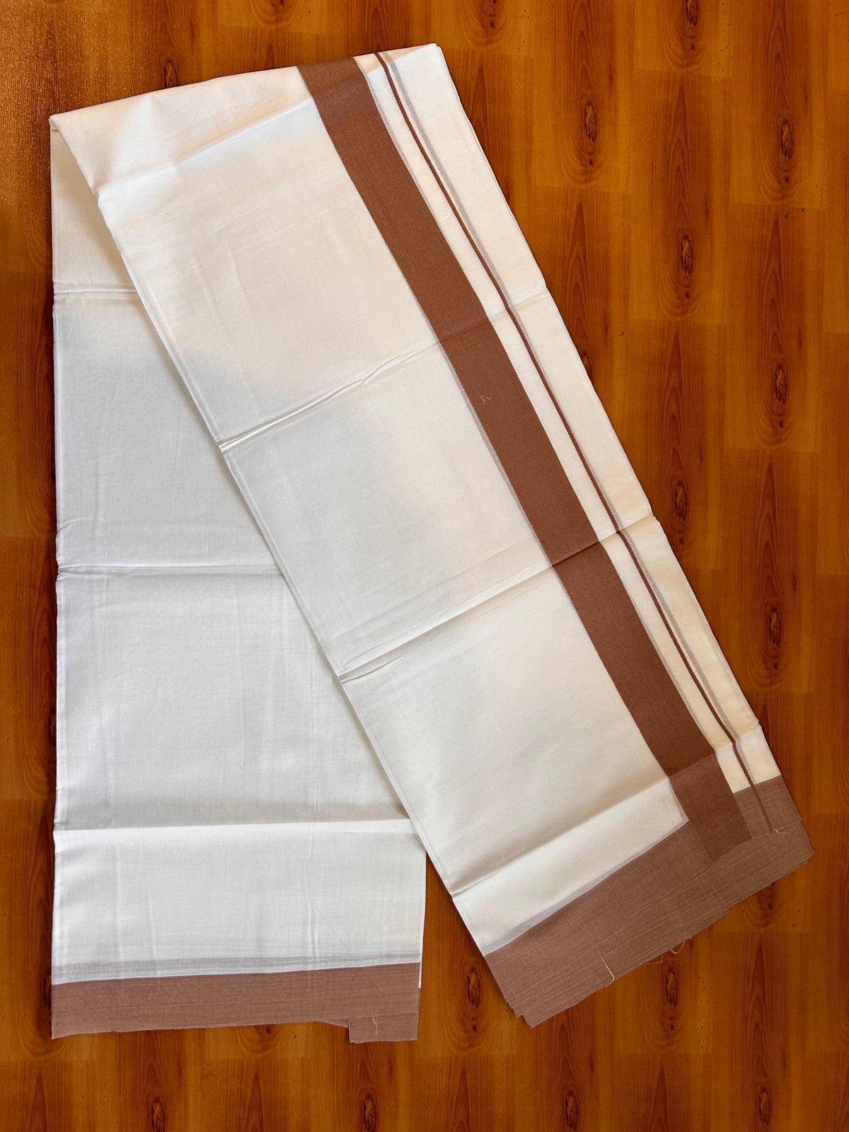Pure White Double Mundu/Dhoti - 20% Discount ! Kaitharikada Pure Cotton - 100x80 - 1.5 inch Dusty Brown Kara 3.80 mtr (8 muzham) - 83 KK5523 MC
