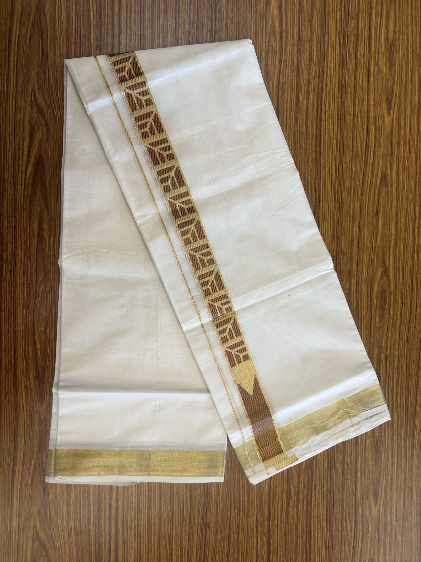 20% Discount! KaithariKada Balaramapuram Double Off White - (Unbleached) Mund/Dhoti - Cotton mix - 100X80- 1.5 inch Kasav Maroon Jacquard design chutty Kara 3.90 mtr (8 Muzham) - 5 KK5313 PMC