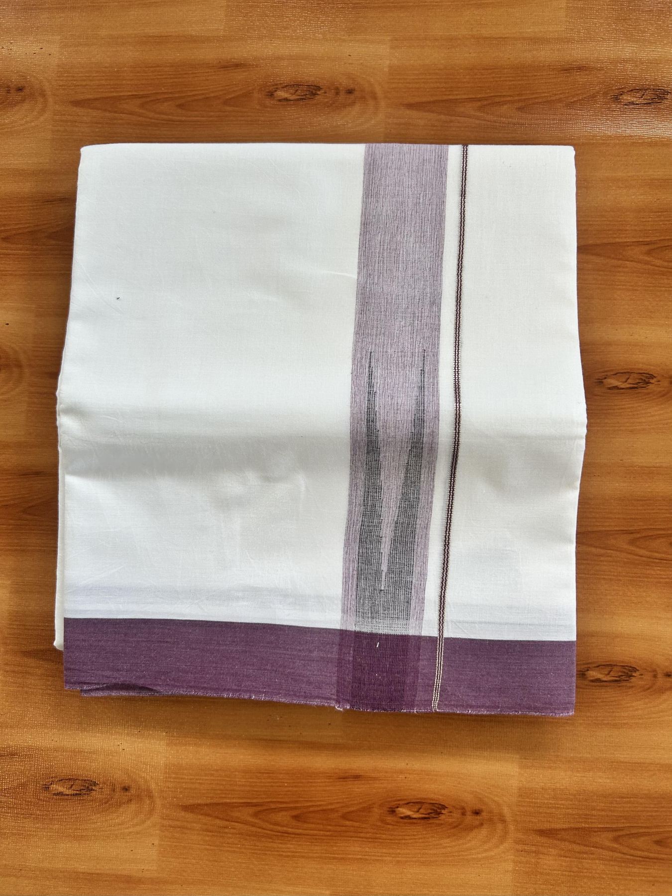 Double Pure White Mundu/Dhoti - 20% Discount !! KaithariKada Balaramapuram 100% Cotton - 100x80 - 1.25 inch Dark purple & Black Silver Chutty Kara 3.80 mtr (8 muzham) - 22 KK5414 CKS
