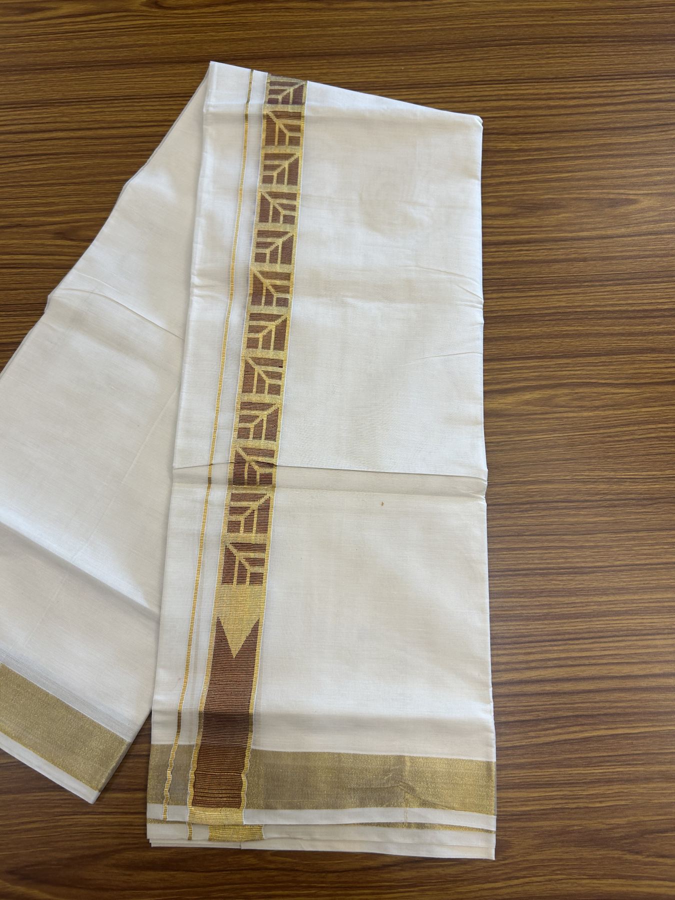 20% Discount! KaithariKada Balaramapuram Double Off White - (Unbleached) Mund/Dhoti - Cotton mix - 100X80- 1.5 inch Kasav Maroon Jacquard design chutty Kara 3.90 mtr (8 Muzham) - 5 KK5313 PMC