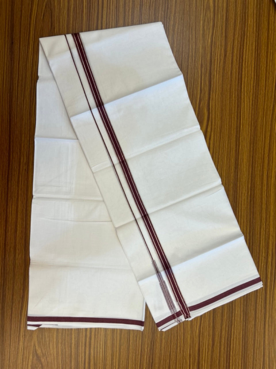 20% Discount! KaithariKada Balaramapuram 100% Cotton Double Pure white Mundu/Dhoti- 100x100 - 0.5 inch Silver Maroon Striped Chutty kara - 3.90mtr ( 8 muzham) - 64 KK5279 CKS