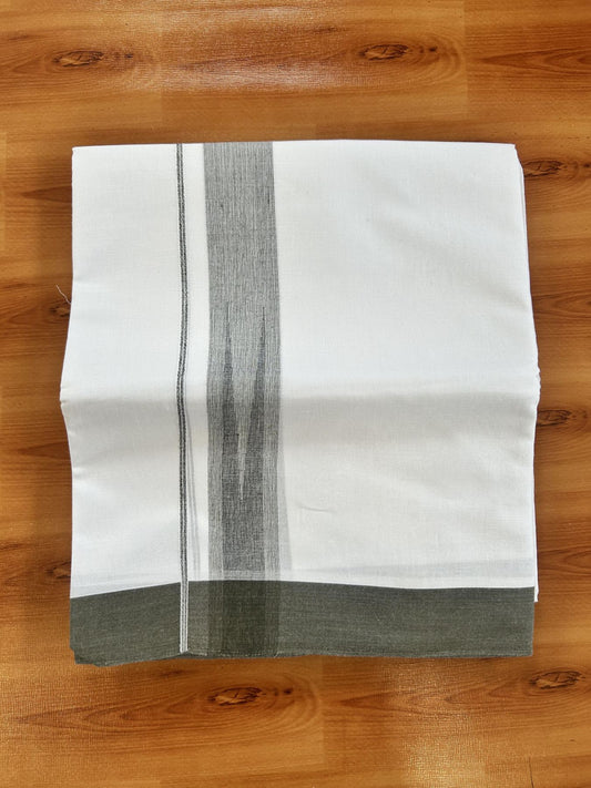 Double Pure White Mundu/Dhoti - 20% Discount !! KaithariKada Balaramapuram 100% Cotton - 100x80 - 1.5 inch Dark Olive Green & Black Chutty Kara 3.80 mtr (8 muzham) - 24 KK5414 CKS