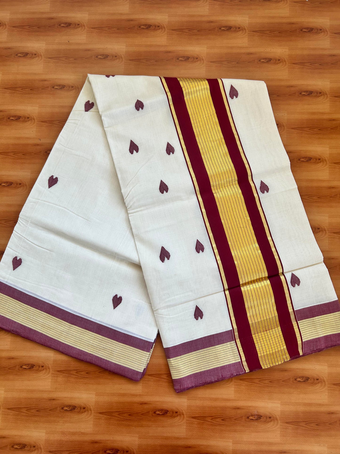25% Discount KaithariKada Handloom Unakkupaav Balaramapuram Kerala Saree for Women - 100% Pure Cotton - 4.75 inch Gold Kasav & Maroon Stripes Kara - 4 KK7001 ABH