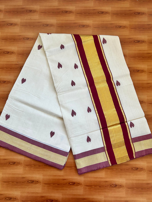 25% Discount KaithariKada Handloom Unakkupaav Balaramapuram Kerala Saree for Women - 100% Pure Cotton - 4.75 inch Gold Kasav & Maroon Stripes Kara - 4 KK7001 ABH