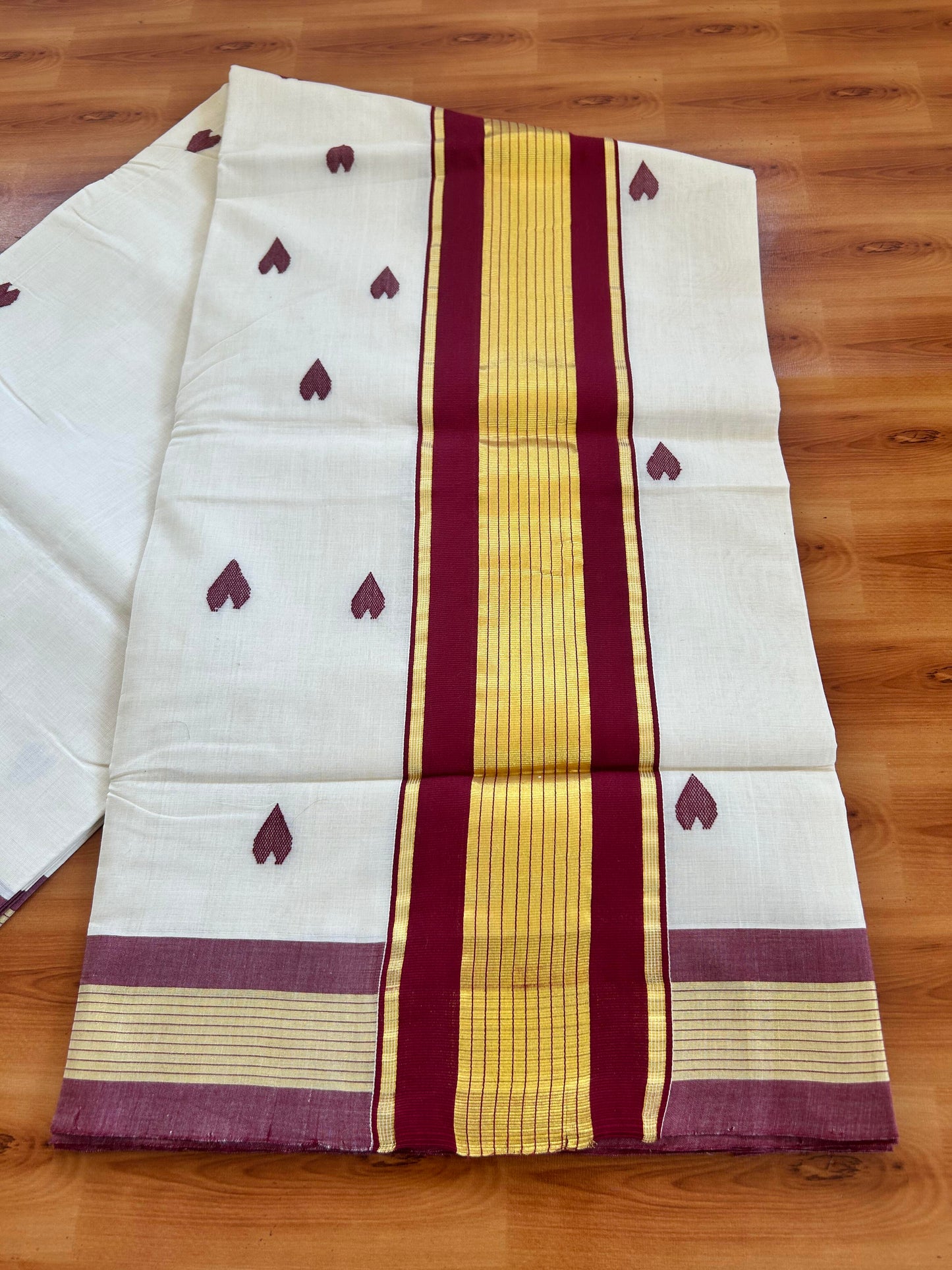25% Discount KaithariKada Handloom Unakkupaav Balaramapuram Kerala Saree for Women - 100% Pure Cotton - 4.75 inch Gold Kasav & Maroon Stripes Kara - 4 KK7001 ABH