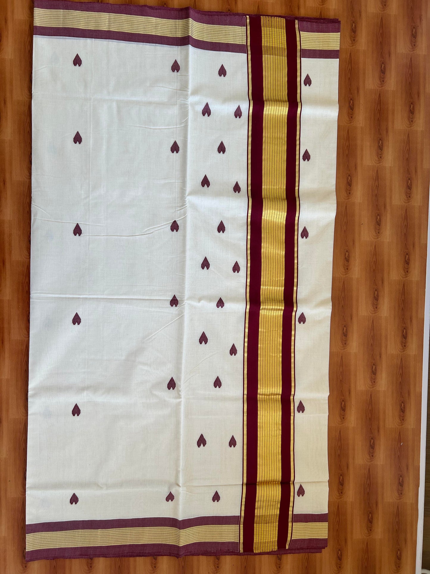 25% Discount KaithariKada Handloom Unakkupaav Balaramapuram Kerala Saree for Women - 100% Pure Cotton - 4.75 inch Gold Kasav & Maroon Stripes Kara - 4 KK7001 ABH