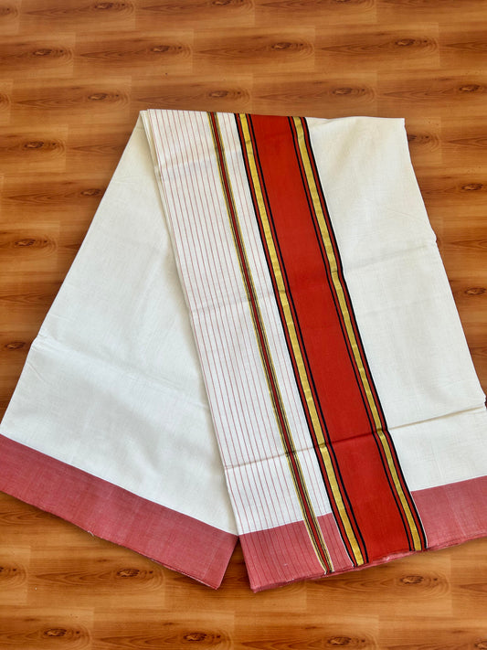 25% Discount KaithariKada Handloom Unakkupaav Balaramapuram Kerala Saree for Women - 100% Pure Cotton - 3.75 inch Gold Kasav Black & Brick Orange Side Striped Kara - 7 KK7001 ABH
