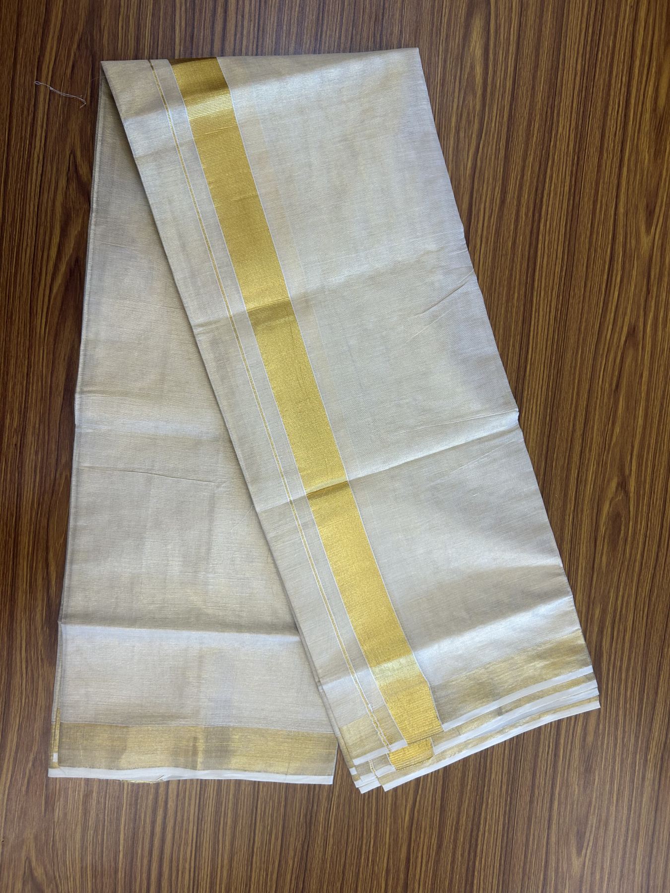 20% Discount! KaithariKada Balaramapuram 100% Cotton 100x80 - Gold Kasav Tissue Double Dhoti/Mund 1.5 inch gold kara 3.90m (8 muzham)- 9 KK5313 PMC