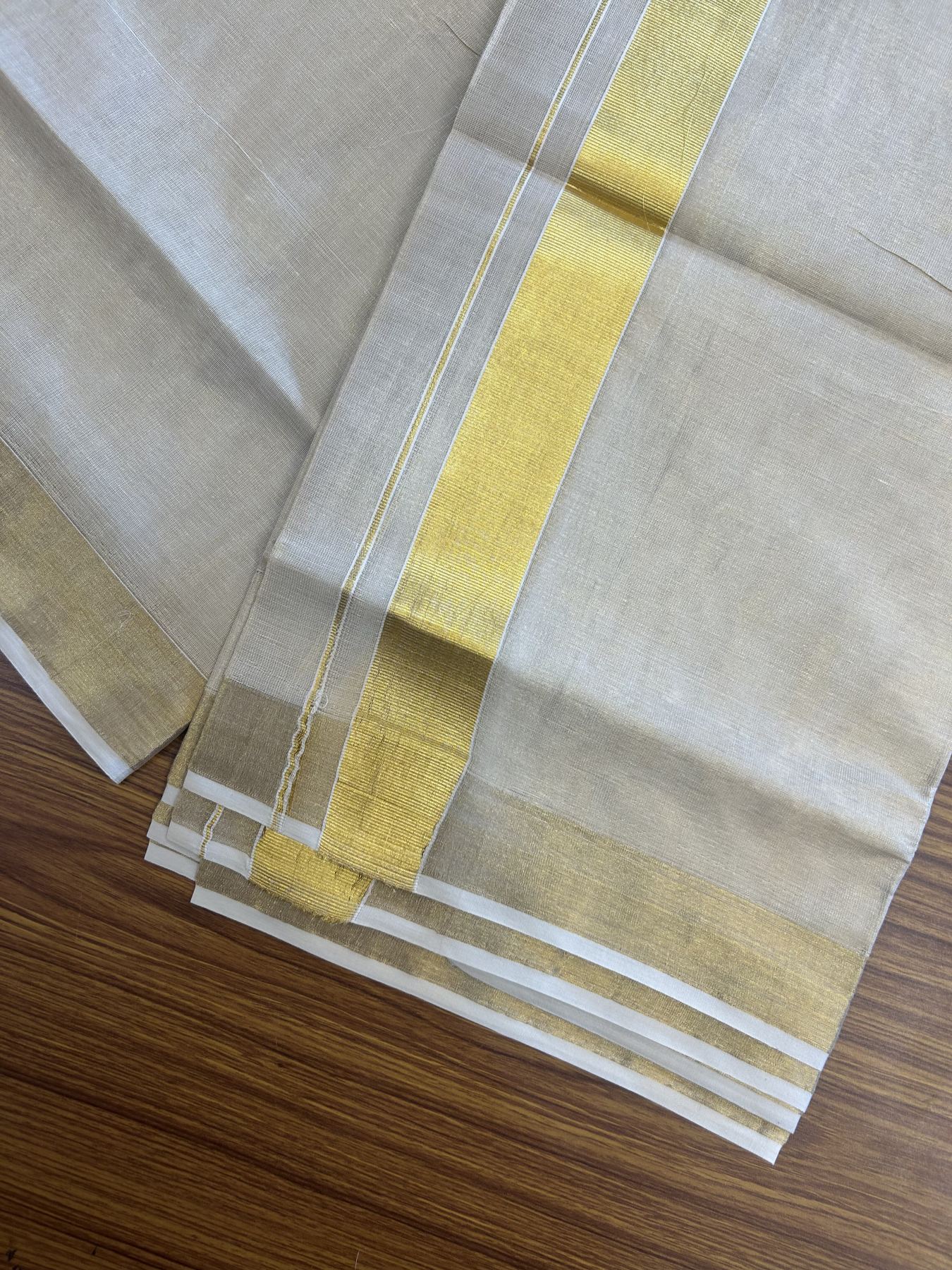 20% Discount! KaithariKada Balaramapuram 100% Cotton 100x80 - Gold Kasav Tissue Double Dhoti/Mund 1.5 inch gold kara 3.90m (8 muzham)- 9 KK5313 PMC