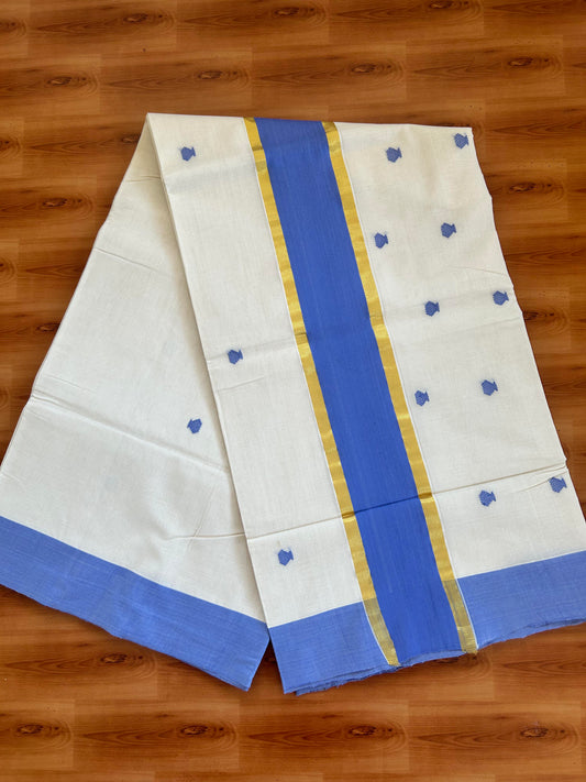 25% Discount KaithariKada Handloom Unakkupaav Balaramapuram Kerala Saree for Women - 100% Pure Cotton - 3.75 inch Gold Kasav & Dark Lavender Kara - 9 KK7001 ABH
