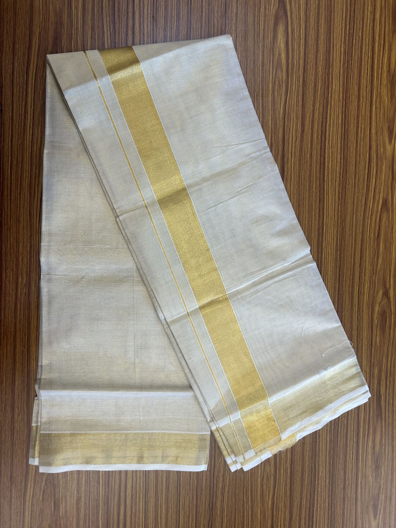 20% Discount! KaithariKada Balaramapuram 100% Cotton 100x80 - Gold Kasav Tissue Double Dhoti/Mund 1.75 inch gold kara 3.90m (8 muzham)- 10 KK5313 PMC