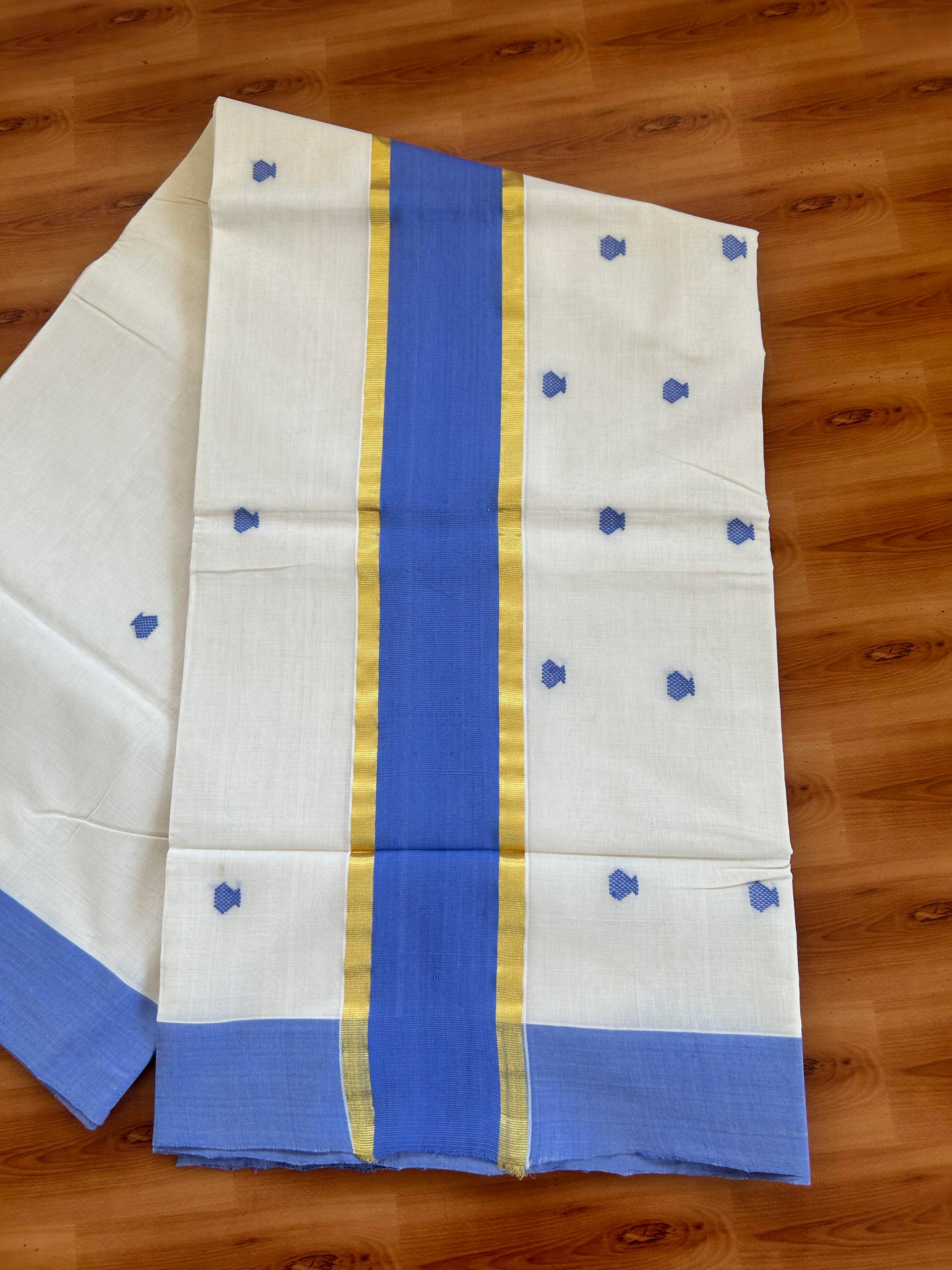 25% Discount KaithariKada Handloom Unakkupaav Balaramapuram Kerala Saree for Women - 100% Pure Cotton - 3.75 inch Gold Kasav & Dark Lavender Kara - 9 KK7001 ABH