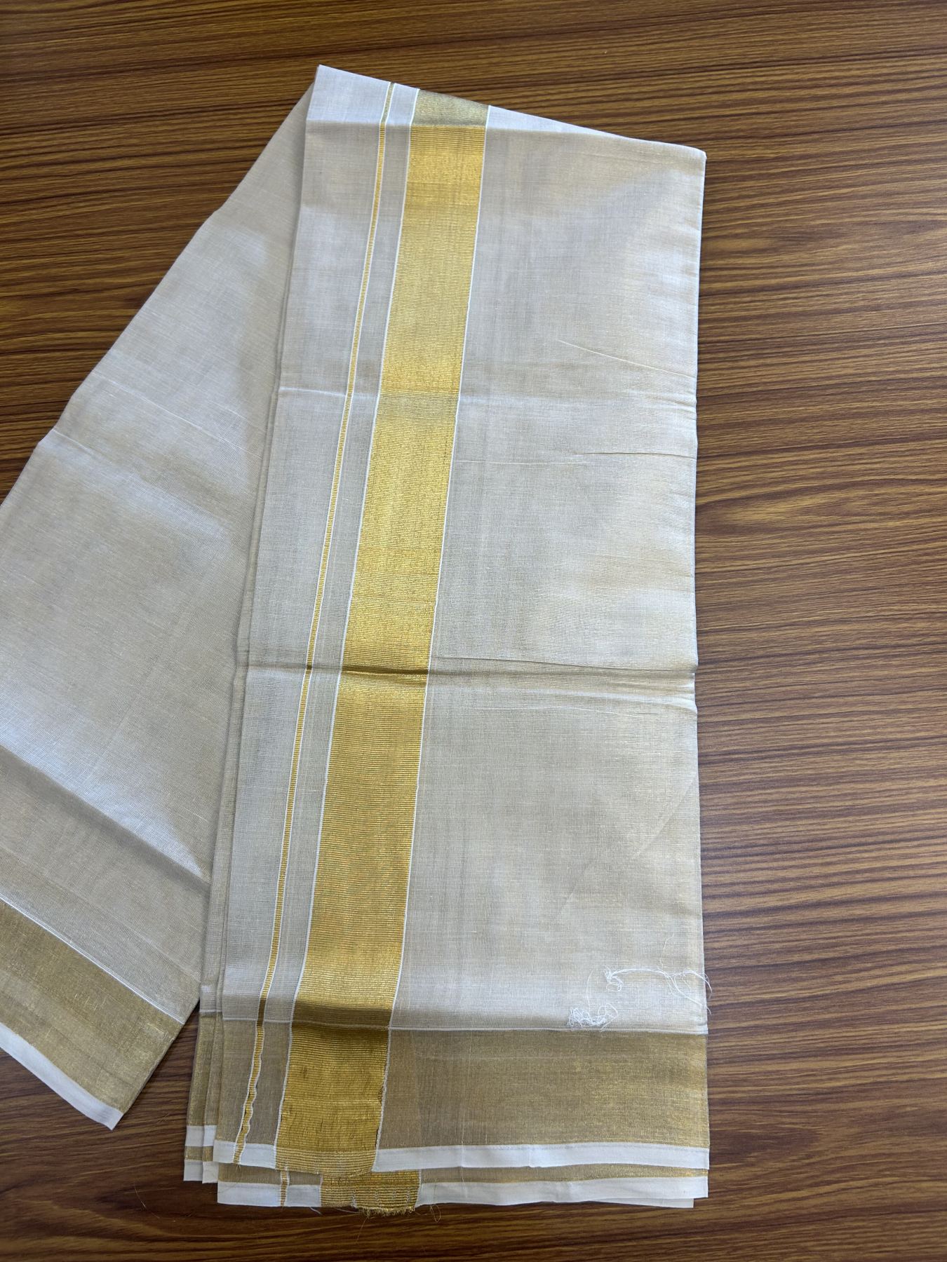 20% Discount! KaithariKada Balaramapuram 100% Cotton 100x80 - Gold Kasav Tissue Double Dhoti/Mund 1.75 inch gold kara 3.90m (8 muzham)- 10 KK5313 PMC