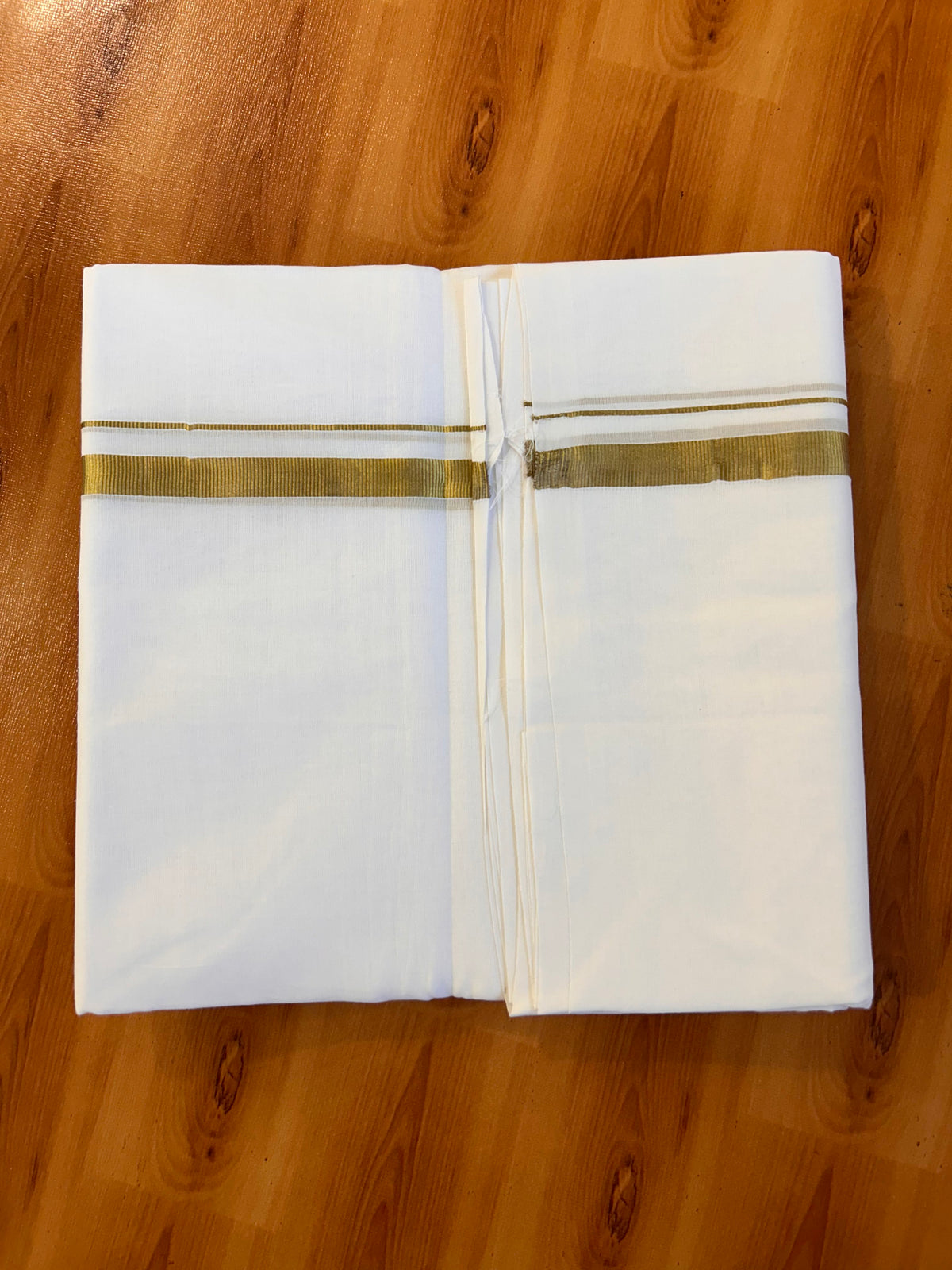 Pure White Double Mundu / Dothi.  13% Discount ! Kaitharikada Pulimood 100% Cotton  - 100x80 - 0.5 inch Gold kasav kara 3.75 m (8 muzham) - 13 KK5534 ASH