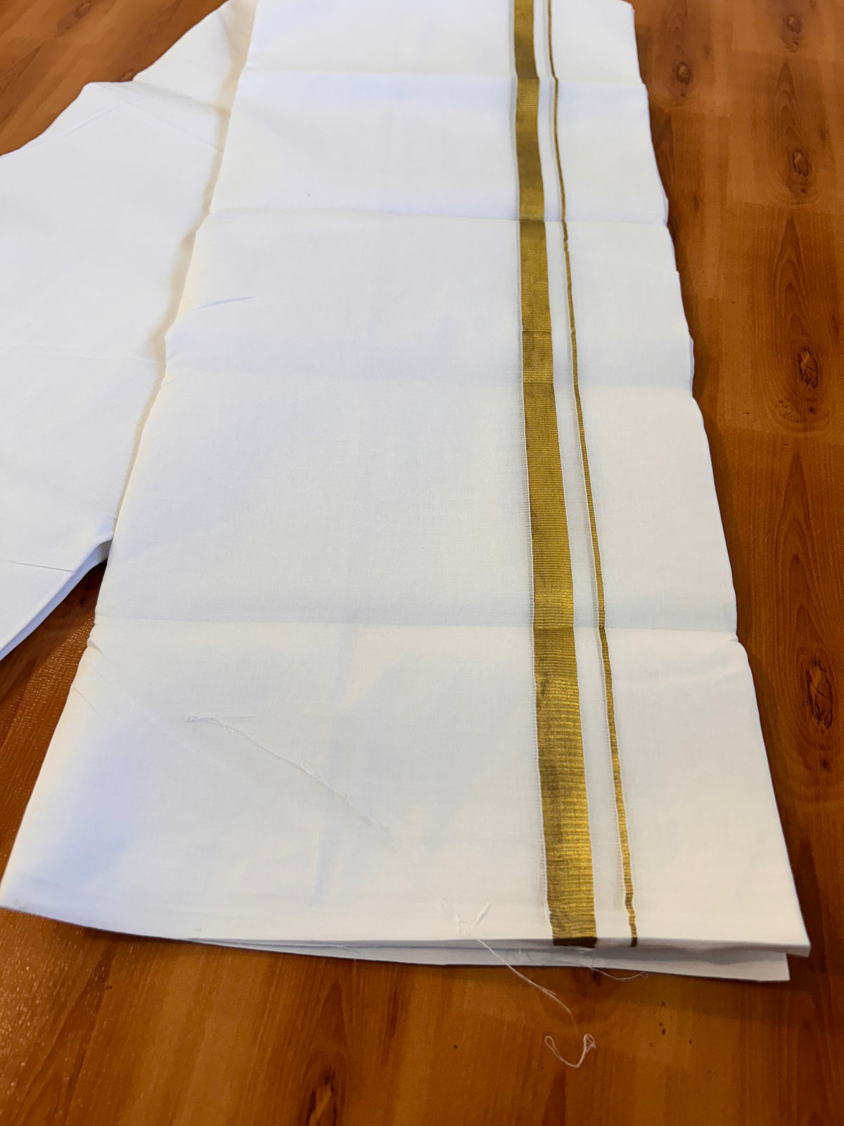 Pure White Double Mundu / Dothi.  13% Discount ! Kaitharikada Pulimood 100% Cotton  - 100x80 - 0.5 inch Gold kasav kara 3.75 m (8 muzham) - 13 KK5534 ASH