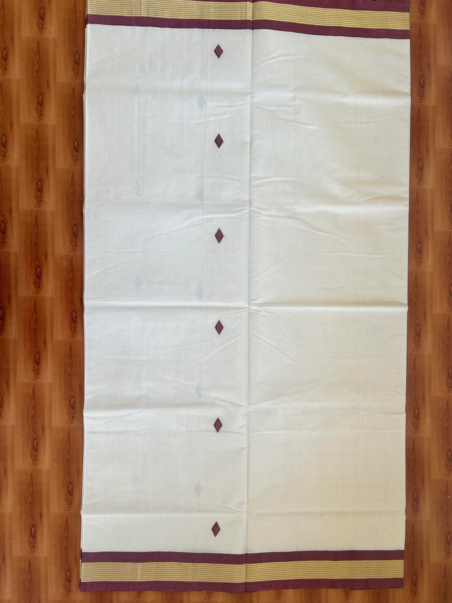 25% Discount KaithariKada Handloom Unakkupaav Balaramapuram Kerala Saree for Women - 100% Pure Cotton - 4.25 inch Gold Kasav & Maroon Stripes Kara - 5 KK7001 ABH