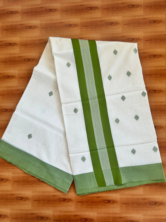 25% Discount KaithariKada Handloom Unakkupaav Balaramapuram Kerala Saree for Women - 100% Pure Cotton - 3.75 inch Parrot Green Stripes Kara - 1 KK7001 ABH