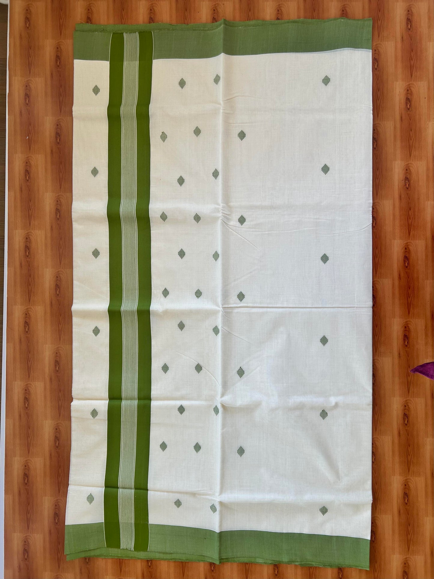 25% Discount KaithariKada Handloom Unakkupaav Balaramapuram Kerala Saree for Women - 100% Pure Cotton - 3.75 inch Parrot Green Stripes Kara - 1 KK7001 ABH