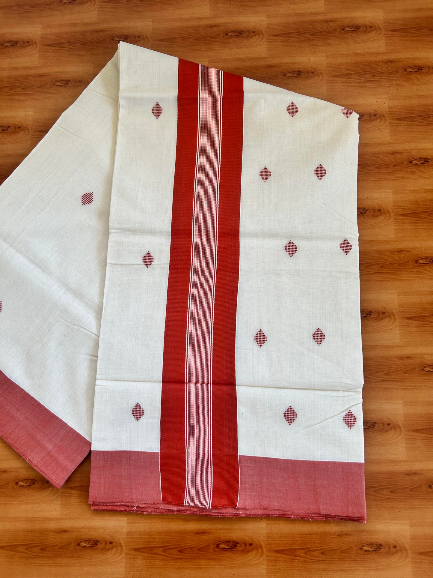25% Discount KaithariKada Handloom Unakkupaav Balaramapuram Kerala Saree for Women - 100% Pure Cotton - 3.5 inch Brick Orange Stripes Kara - 2 KK7001 ABH