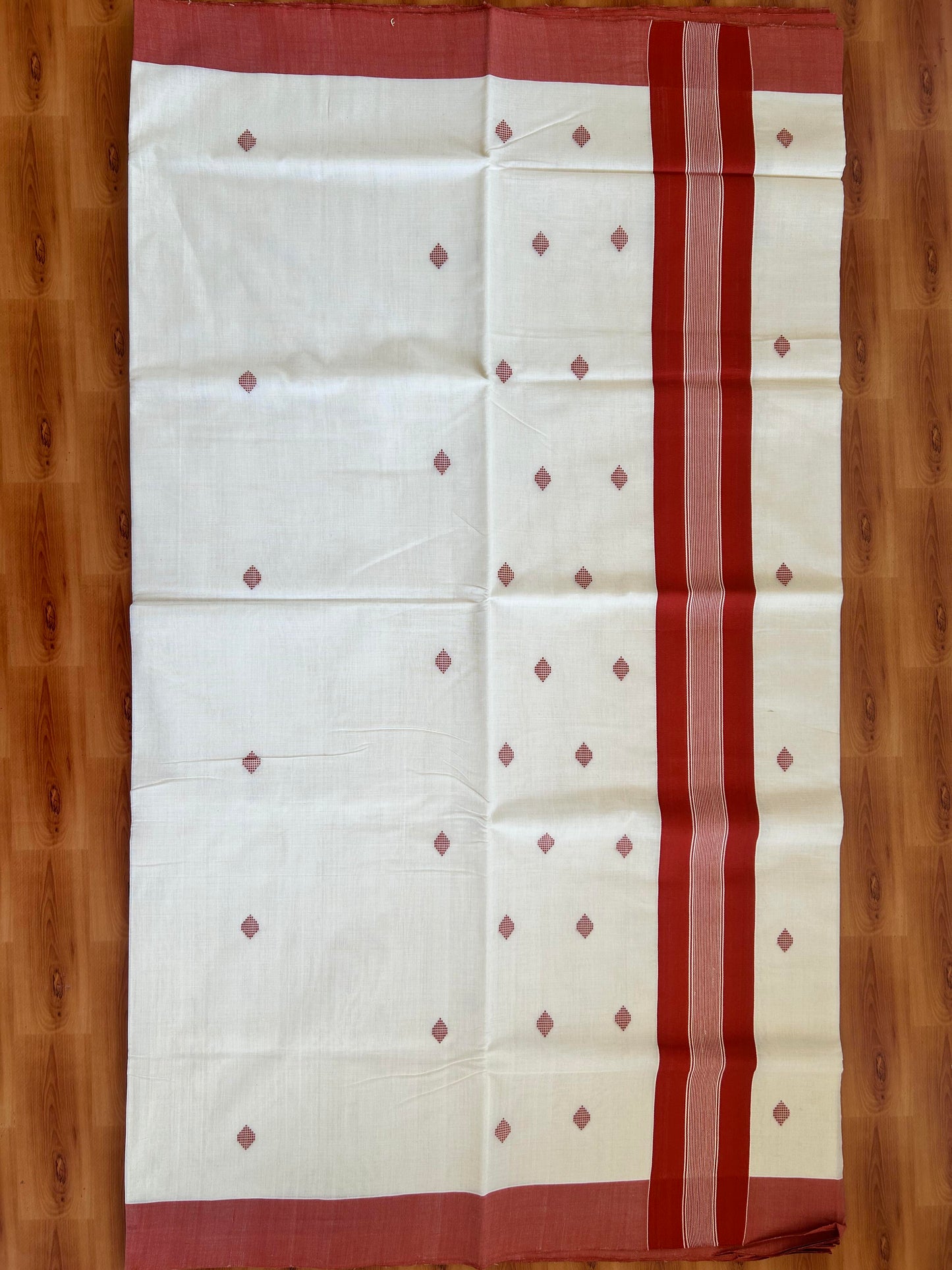 25% Discount KaithariKada Handloom Unakkupaav Balaramapuram Kerala Saree for Women - 100% Pure Cotton - 3.5 inch Brick Orange Stripes Kara - 2 KK7001 ABH