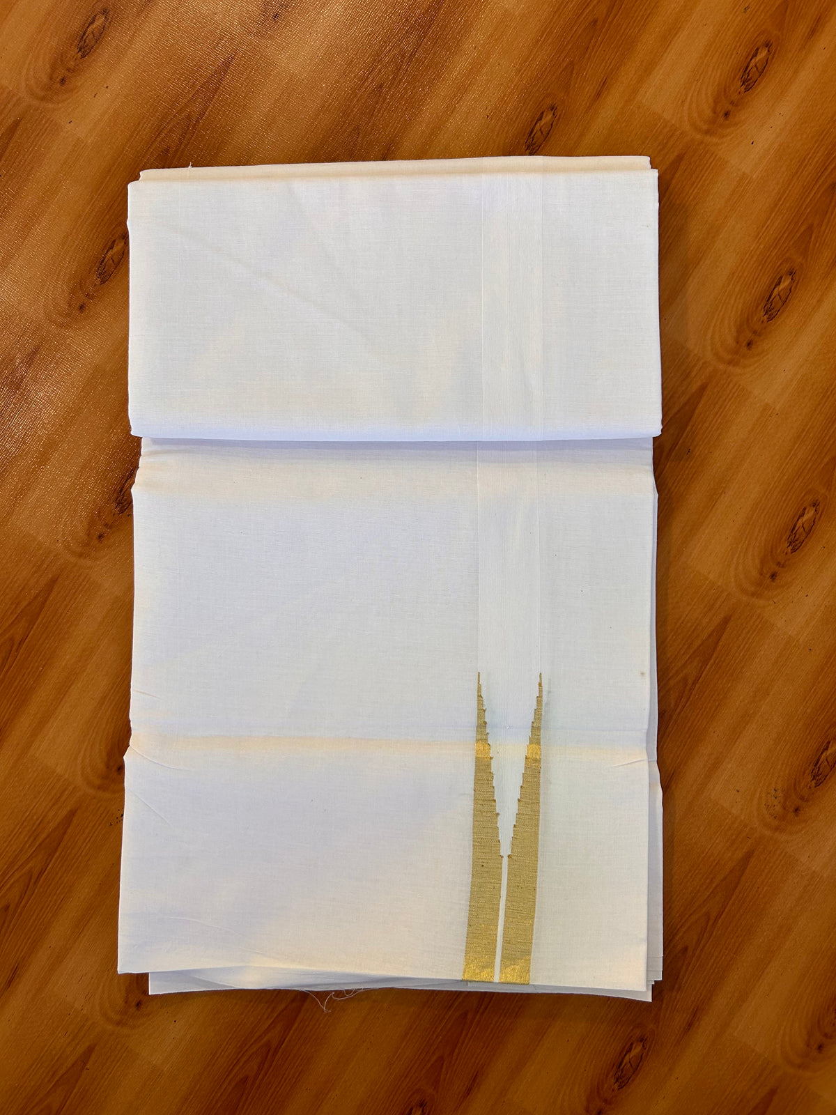 Pure White Double  Mundu/Dhoti - 20% Discount! KaithariKada Pulimood - 100% Cotton - 100x100 - 1 inch Puliyilakkara Gold Kasav Chutty Kara 4 mtr (8.5 muzham) - 15 KK5534 ASH