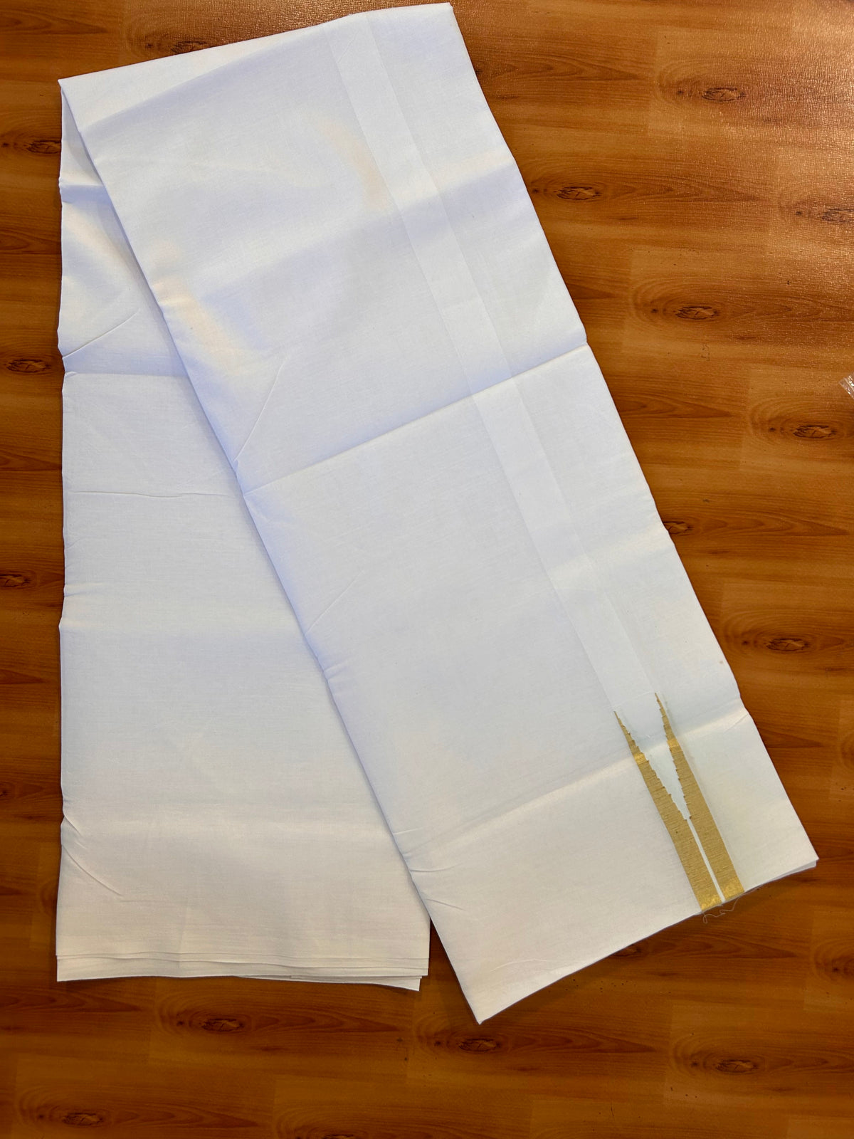 Pure White Double  Mundu/Dhoti - 20% Discount! KaithariKada Pulimood - 100% Cotton - 100x100 - 1 inch Puliyilakkara Gold Kasav Chutty Kara 4 mtr (8.5 muzham) - 15 KK5534 ASH