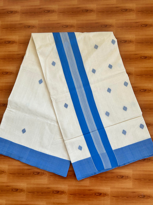 25% Discount KaithariKada Handloom Unakkupaav Balaramapuram Kerala Saree for Women - 100% Pure Cotton - 3.75 inch Blue Stripes Kara - 3 KK7001 ABH