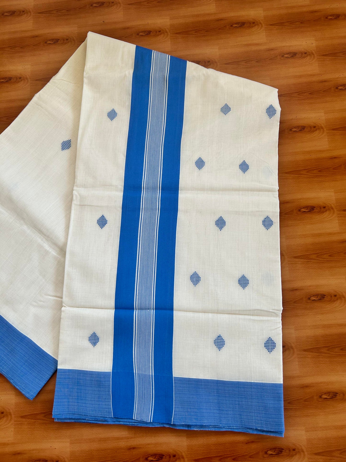 25% Discount KaithariKada Handloom Unakkupaav Balaramapuram Kerala Saree for Women - 100% Pure Cotton - 3.75 inch Blue Stripes Kara - 3 KK7001 ABH