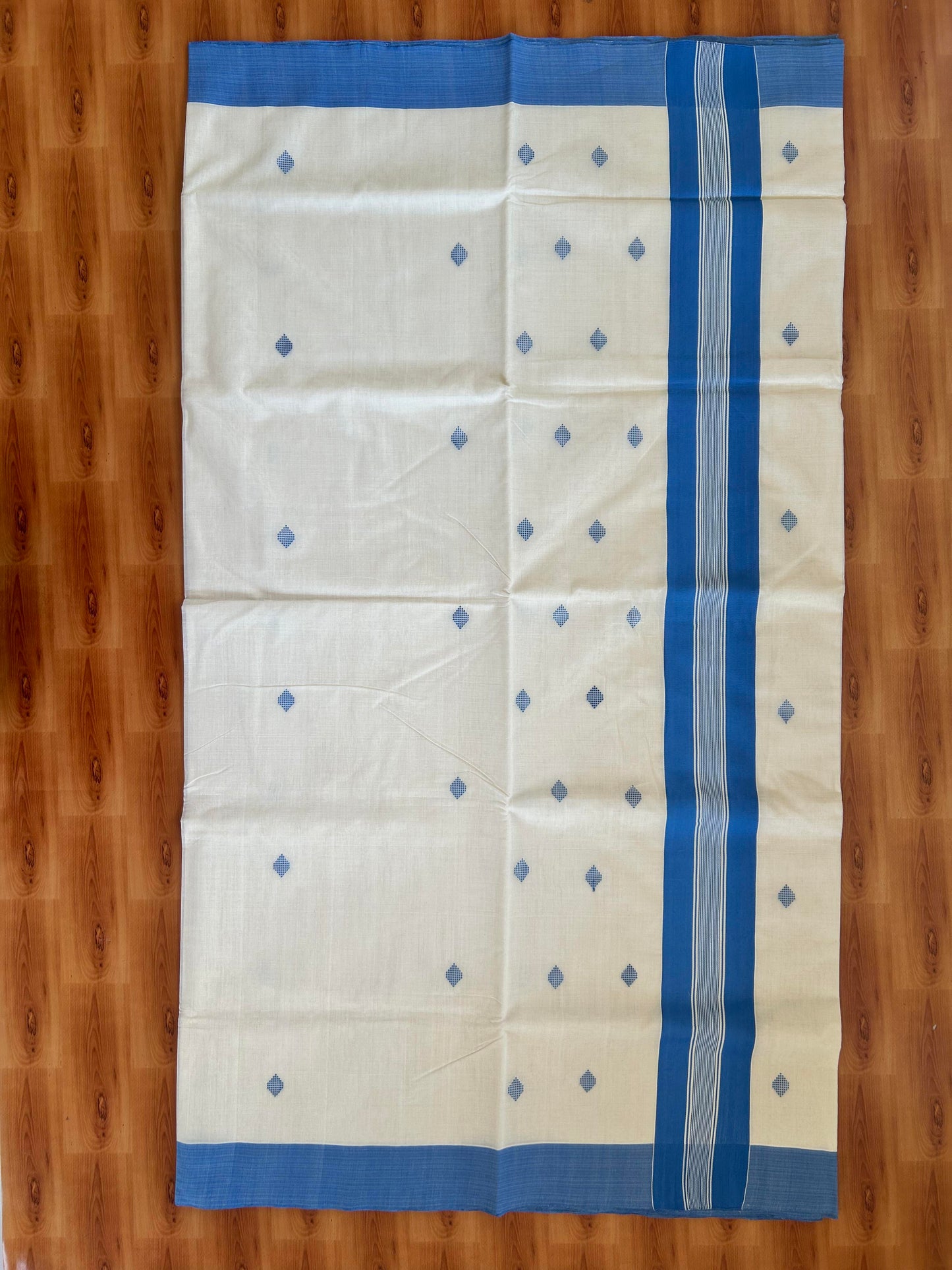 25% Discount KaithariKada Handloom Unakkupaav Balaramapuram Kerala Saree for Women - 100% Pure Cotton - 3.75 inch Blue Stripes Kara - 3 KK7001 ABH