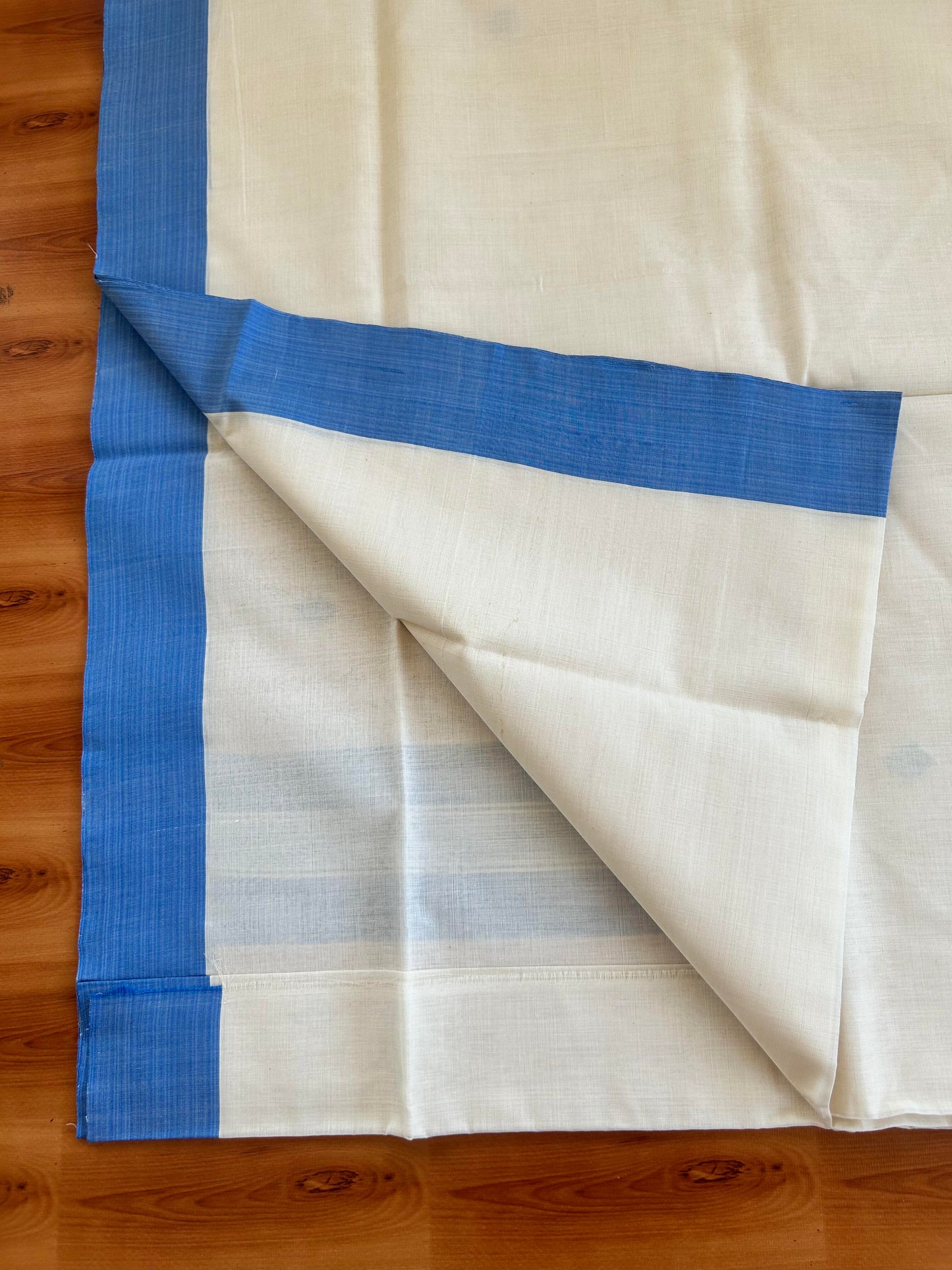 25% Discount KaithariKada Handloom Unakkupaav Balaramapuram Kerala Saree for Women - 100% Pure Cotton - 3.75 inch Blue Stripes Kara - 3 KK7001 ABH