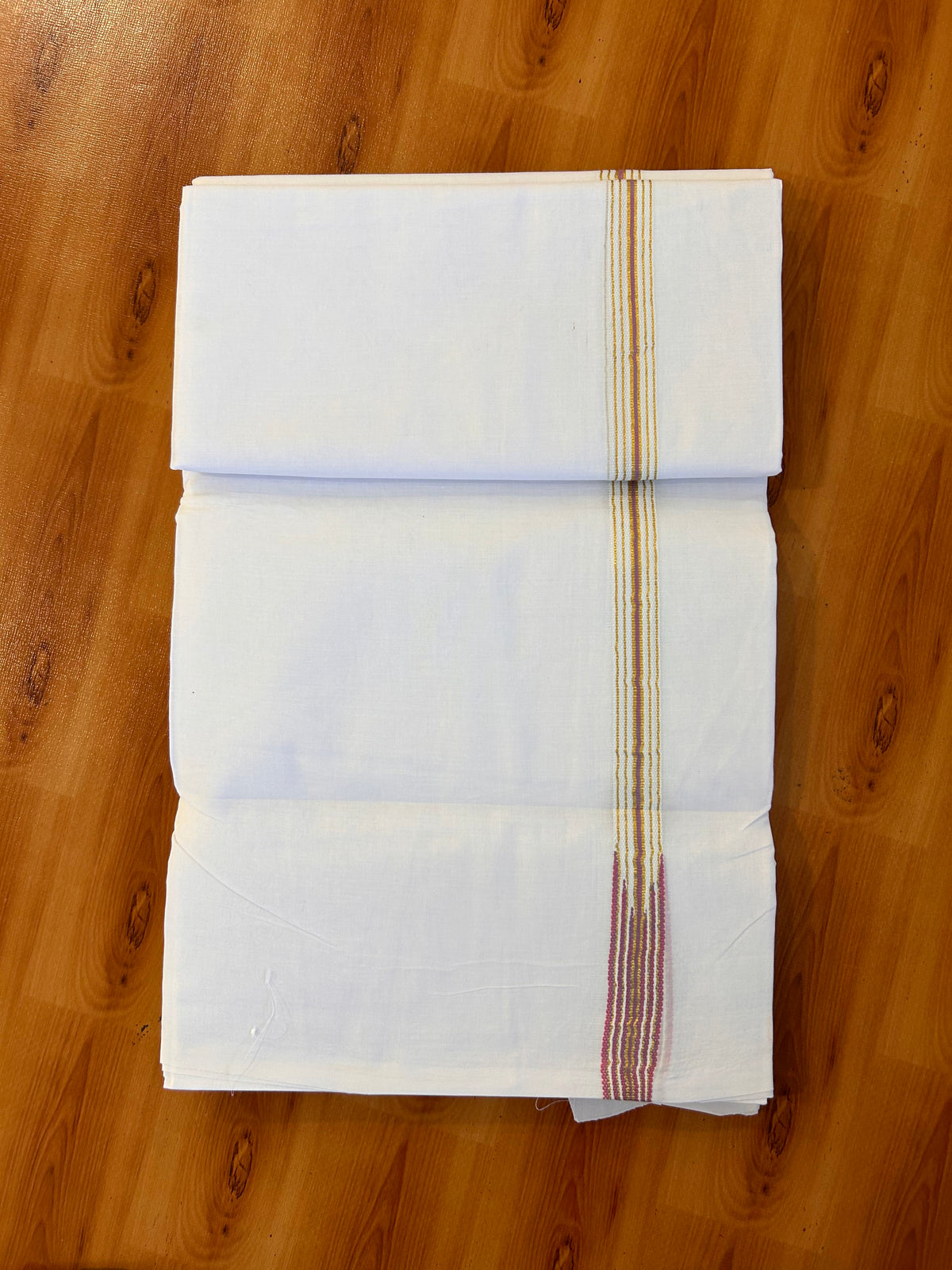 Double Pure white Mundu/Dhoti - 20% Discount! KaithariKada Pulimood- 100% Cotton - 100x100 - 1 inch Puliyilakkara Gold Kasav & Lavender Pink 12 Line Chutty 4 m (8.5 muzham) - 20 KK5534 ASH