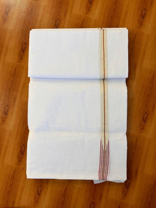 Double Pure white Mundu/Dhoti - 20% Discount! KaithariKada Pulimood- 100% Cotton - 100x100 - 1 inch Puliyilakkara Gold Kasav & Lavender Pink 12 Line Chutty 4 m (8.5 muzham) - 20 KK5534 ASH