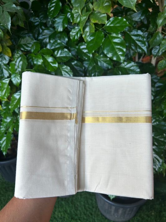 25% Discount! KaithariKada Handloom Millpaav Balaramapuram - Cotton Double Mundu/Dhoti Off white (Unbleached) - 80x90 - 1.5 cm Kasav Kara 3.60 meter (8 Muzham) - 59 KK5256 RAM