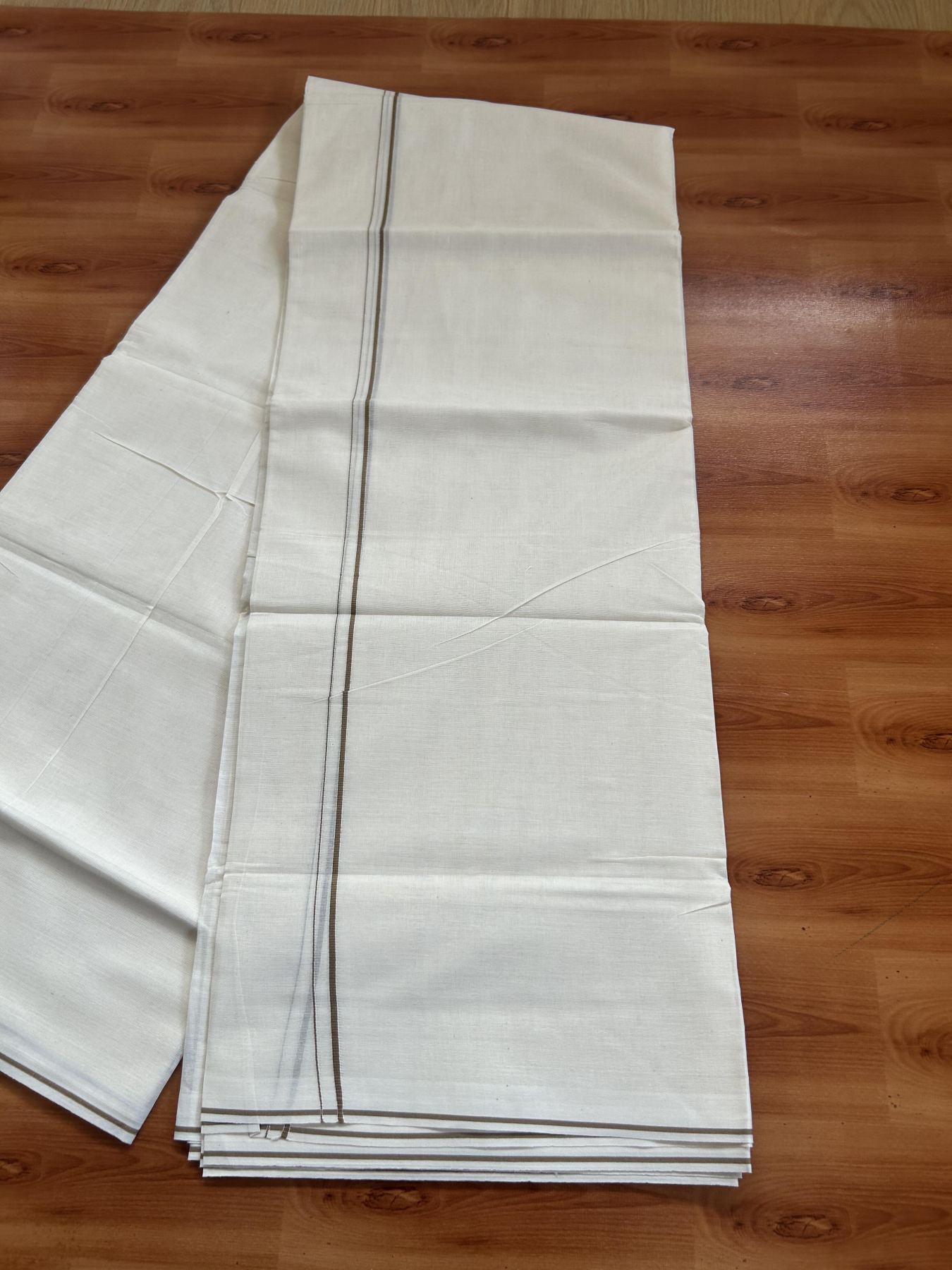 20% Discount! KaithariKada Balaramapuram 100% Cotton Double Off white - (Unbleached) - Mundu/Dhoti-100x80 - 0.3 cm Peanut Brown Thin Kara 4 mtr (8.5 Muzham) - 90 KK5382 VIN