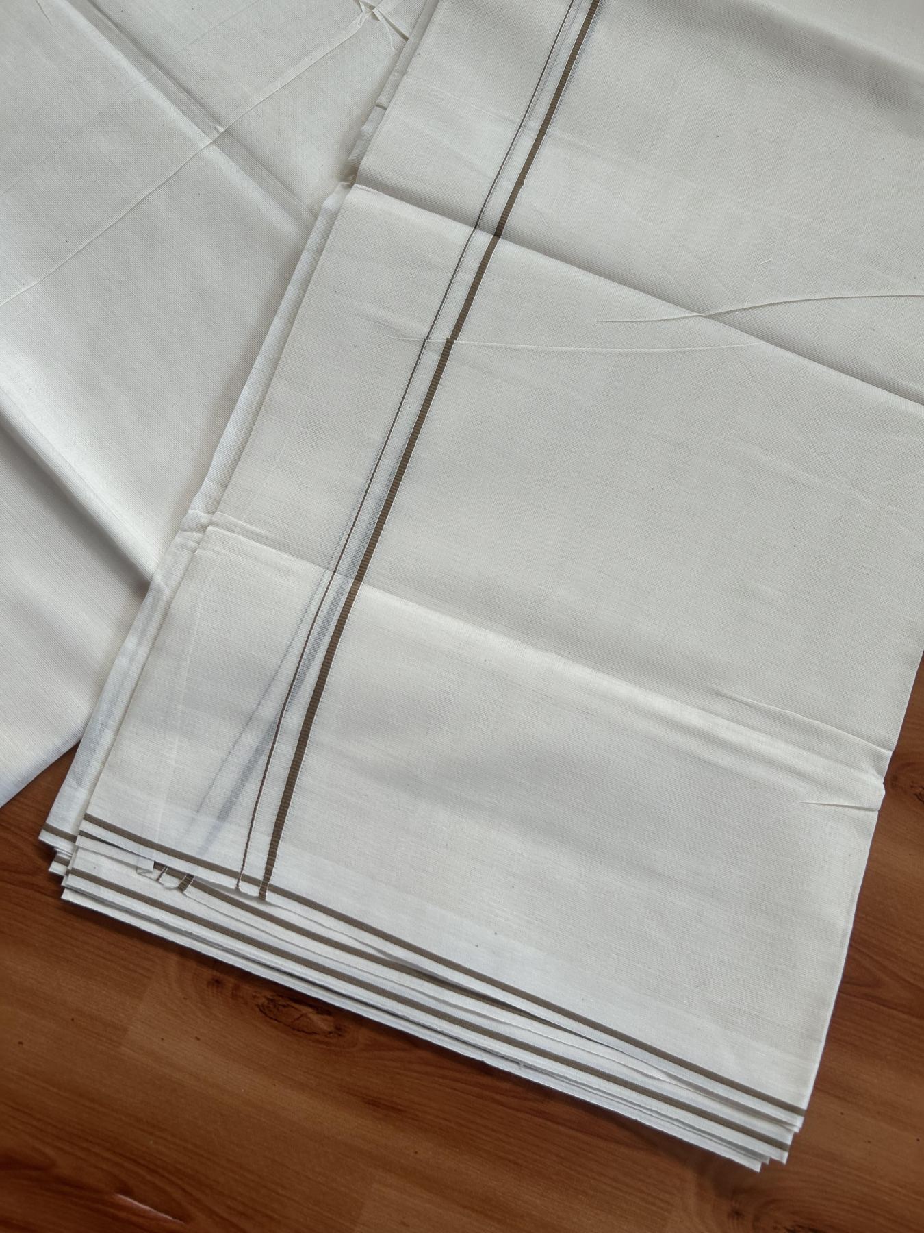 20% Discount! KaithariKada Balaramapuram 100% Cotton Double Off white - (Unbleached) - Mundu/Dhoti-100x80 - 0.3 cm Peanut Brown Thin Kara 4 mtr (8.5 Muzham) - 90 KK5382 VIN
