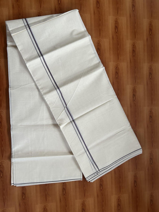20% Discount! KaithariKada Balaramapuram 100% Cotton Double Off white - (Unbleached) - Mundu/Dhoti-100x80 - 0.3 cm Light Purple Thin Kara 4 mtr (8.5 Muzham) - 82 KK5382 VIN
