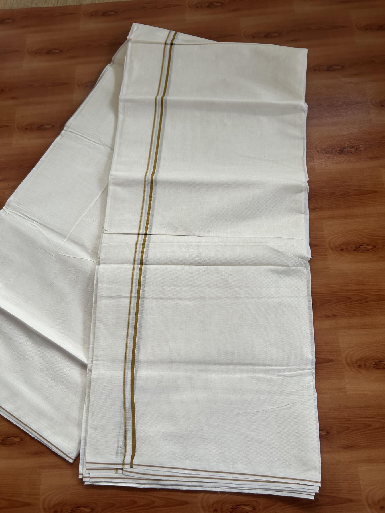 20% Discount! KaithariKada Balaramapuram 100% Cotton Double Off white - (Unbleached) - Mundu/Dhoti-100x80 - 0.3 cm Yellowish Brown Thin Kara 4.17 mtr (8.91 Muzham) - 89 KK5382 VIN