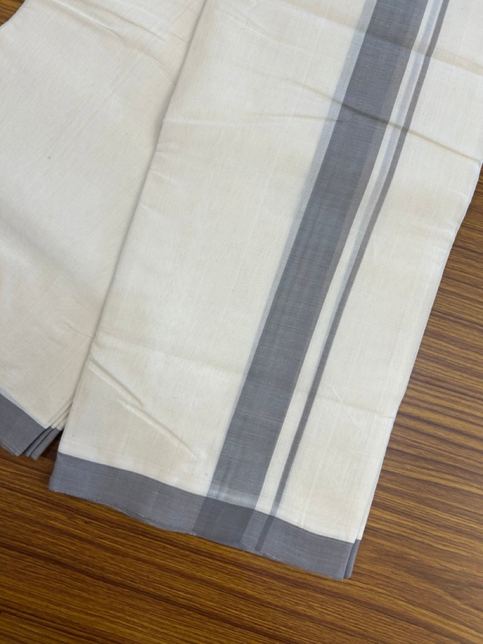 25% Discount! KaithariKada Handloom Millpaav Balaramapuram - Cotton Double Mundu/Dhoti Off white (Unbleached) - 80x90 - 1.25 inch Ash Grey Mulloth Kara 3.60 meter (8 Muzham) - 47 KK5256 RAM