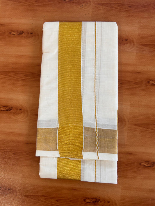 Neriyath Off White  (Unbleached) - KaithariKada -  60s Mixed Cotton - 1.5 Inch Gold Kasavu Kara - 1.70 mtr (3.64 muzham)- 6 KK5536 PMC