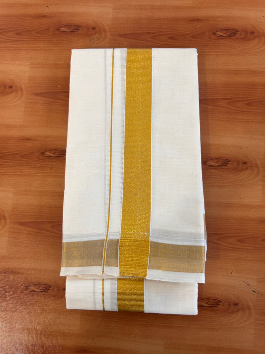 Neriyath Off White  (Unbleached) - KaithariKada -  60s Mixed Cotton - 1.75 Inch Gold Kasavu Kara - 1.70 mtr (3.64 muzham)- 4 KK5536 PMC