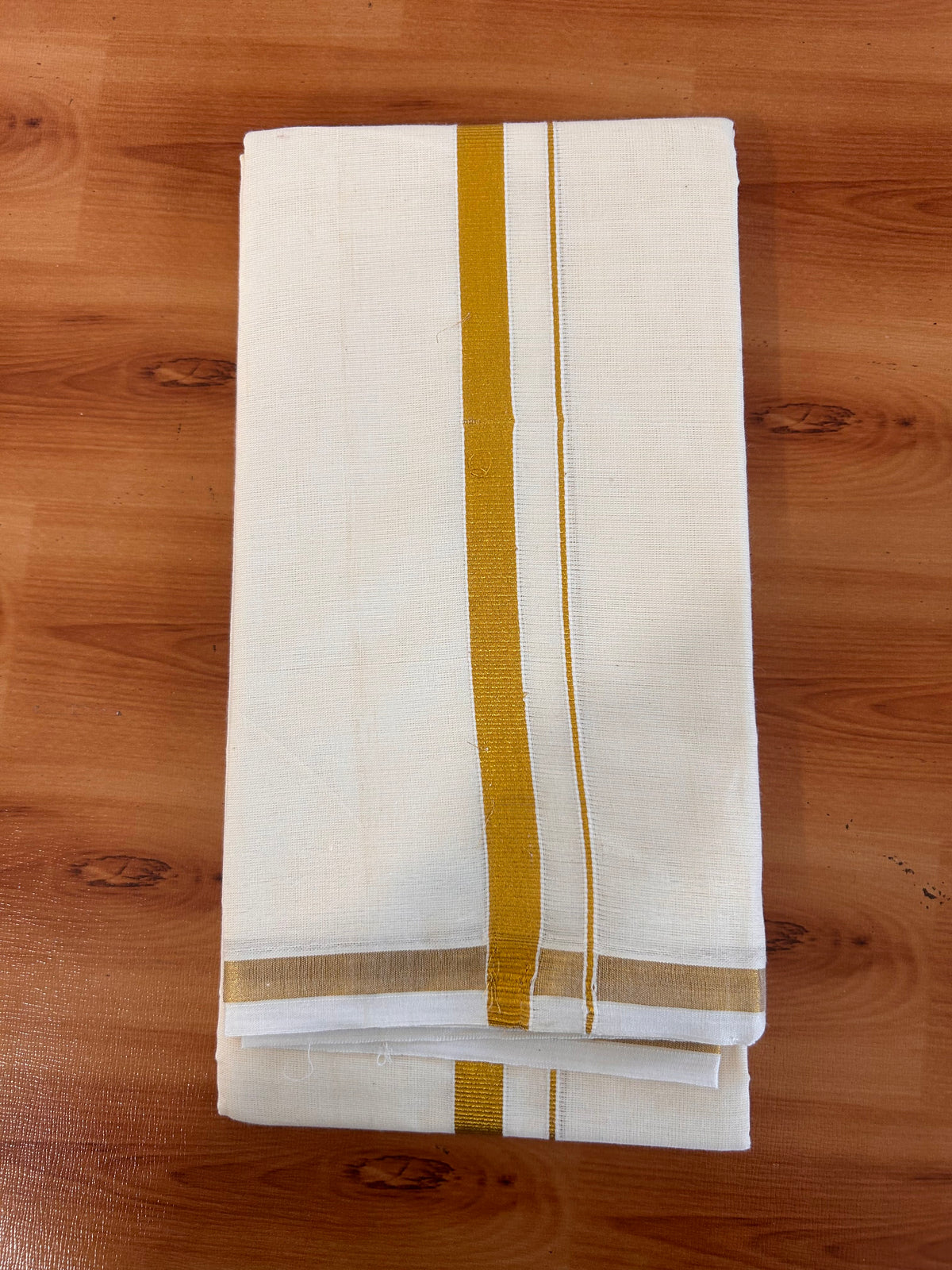 Neriyath Off White  (Unbleached) - KaithariKada -  60s Mixed Cotton - 0.5 Inch Gold Kasavu Kara - 1.70 mtr (3.64 muzham)- 1 KK5536 PMC
