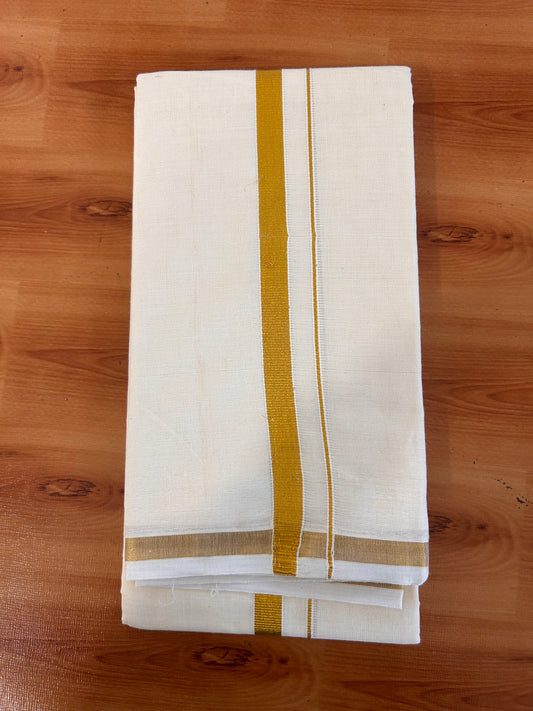 Neriyath Off White  (Unbleached) - KaithariKada -  60s Mixed Cotton - 0.5 Inch Gold Kasavu Kara - 1.70 mtr (3.64 muzham)- 1 KK5536 PMC