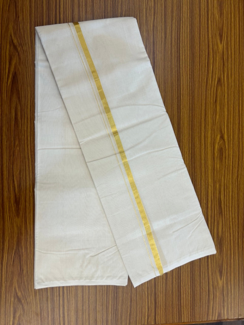 25% Discount! KaithariKada Handloom Millpaav Balaramapuram - Cotton Double Mundu/Dhoti Off white (Unbleached) - 80x90 - 1.5 cm Kasav Kara 3.60 meter (8 Muzham) - 59 KK5256 RAM