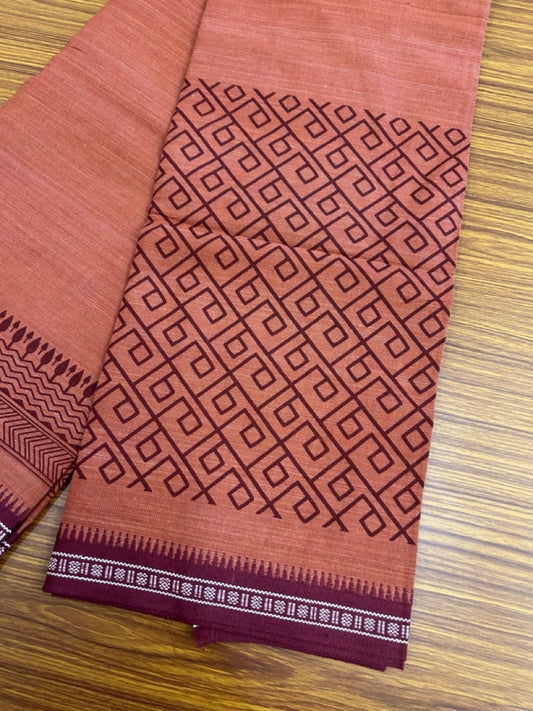 17% Discount!!! Kaitharikada Pure Cotton - Single Kaily / Lungi - 1.75 inch Maroon printed kuppadam Border with Kavi colour body  (2 meter / 4 muzham)- 5KK8022 AS