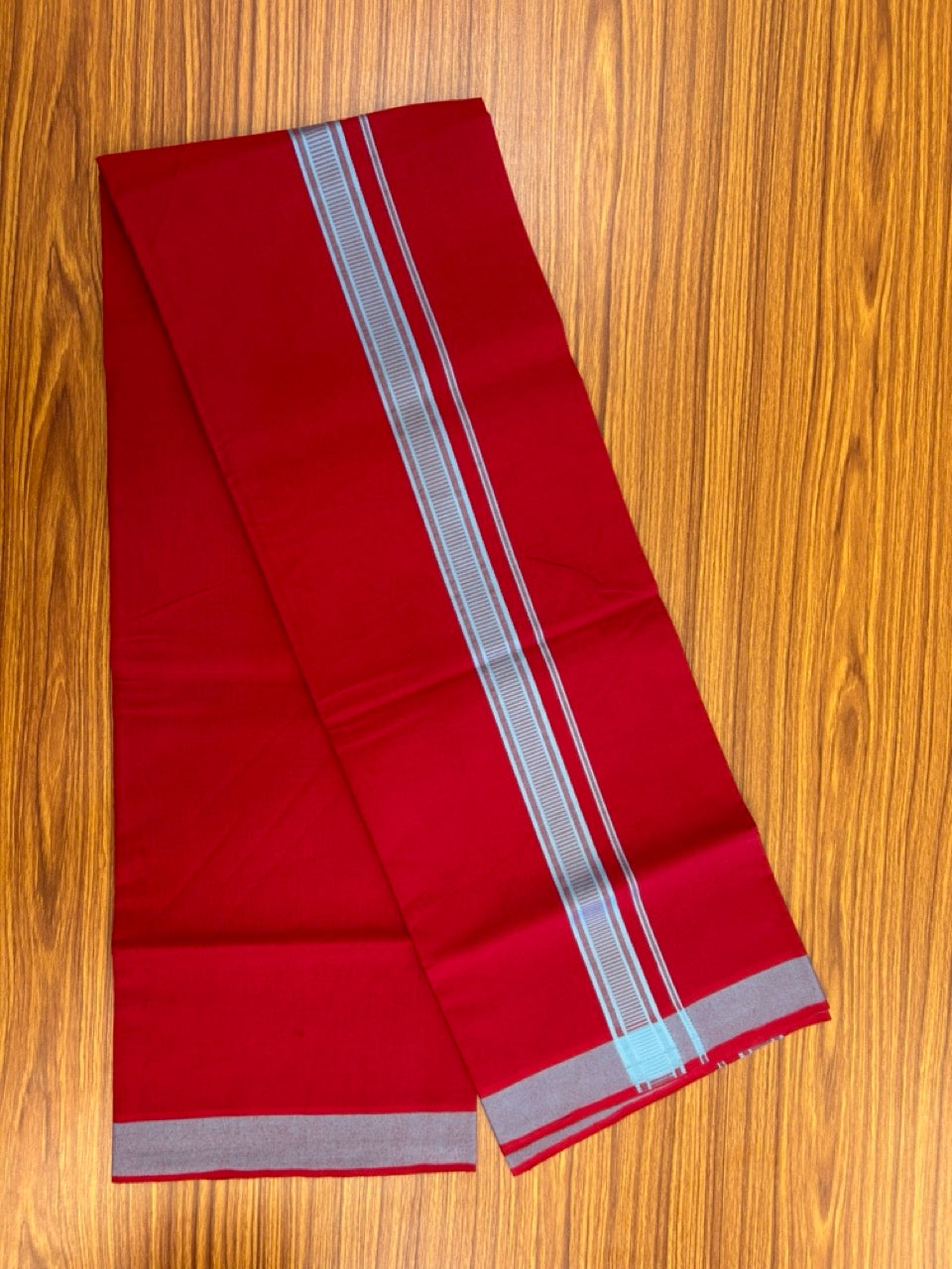 19% Discount!!! Kaitharikada - Single Kaily / Lungi - 1.25 inch Light Blue Pattern striped kara with dark Maroon colour body  (2 meter / 4 muzham) - 52 KK8035 GAN