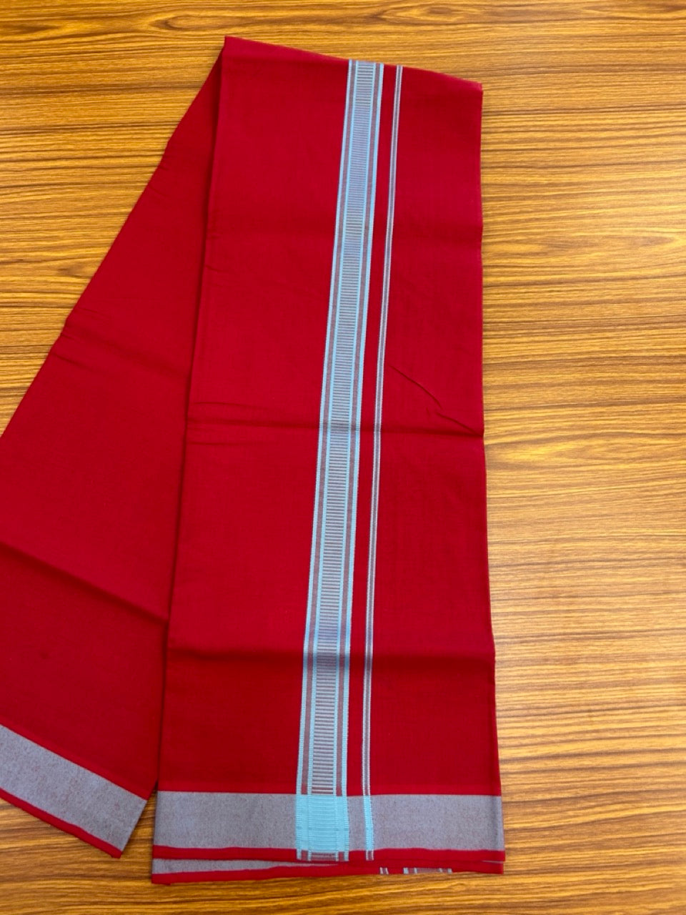 19% Discount!!! Kaitharikada - Single Kaily / Lungi - 1.25 inch Light Blue Pattern striped kara with dark Maroon colour body  (2 meter / 4 muzham) - 52 KK8035 GAN