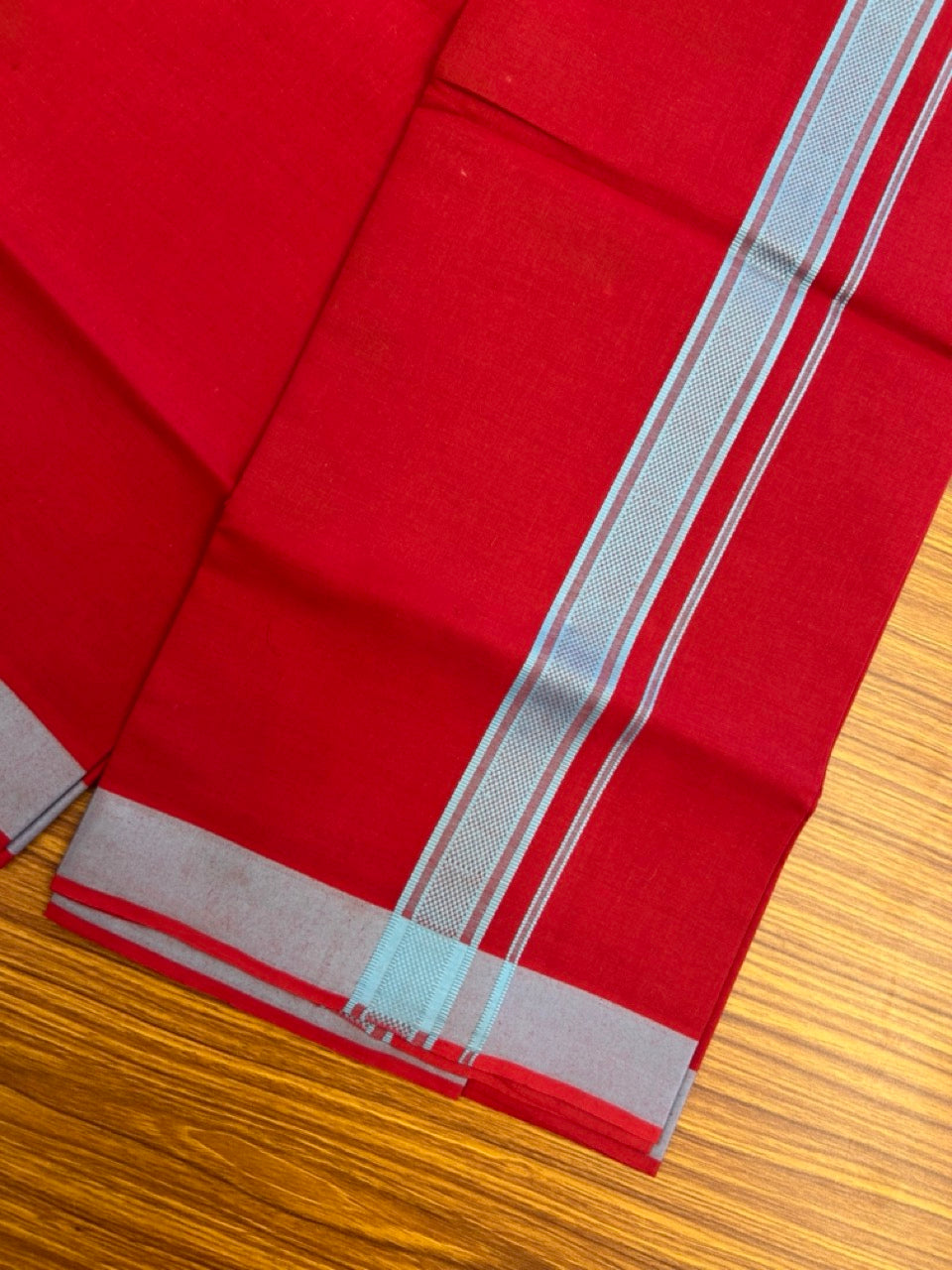 19% Discount!!! Kaitharikada - Single Kaily / Lungi - 1.25 inch Light Blue Pattern striped kara with Dark Maroon colour body  (2 meter / 4 muzham) - 53 KK8035 GAN
