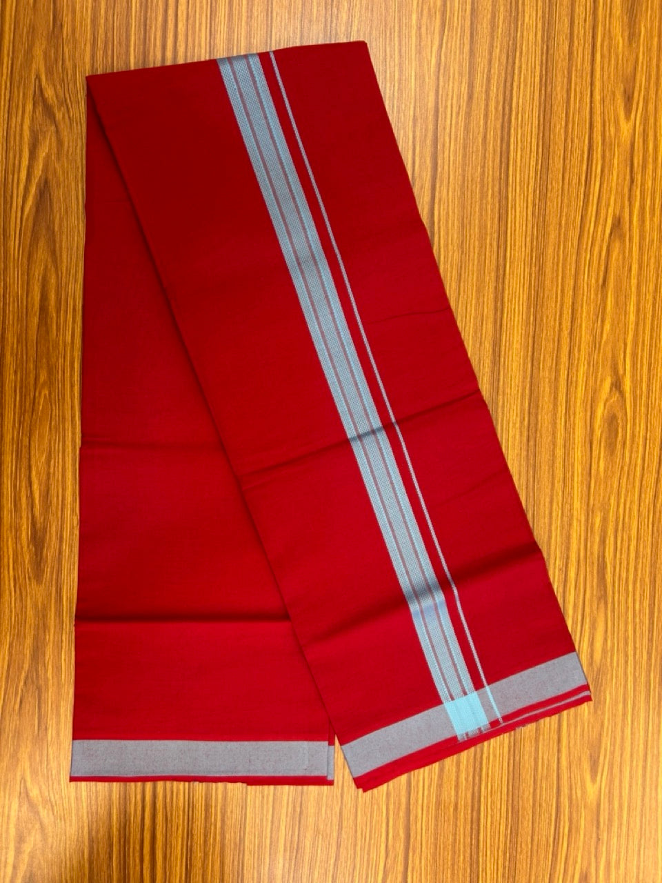 19% Discount!!! Kaitharikada - Single Kaily / Lungi - 1.25 inch Light Blue Pattern striped kara with Dark Maroon colour body  (2 meter / 4 muzham) - 54 KK8035 GAN