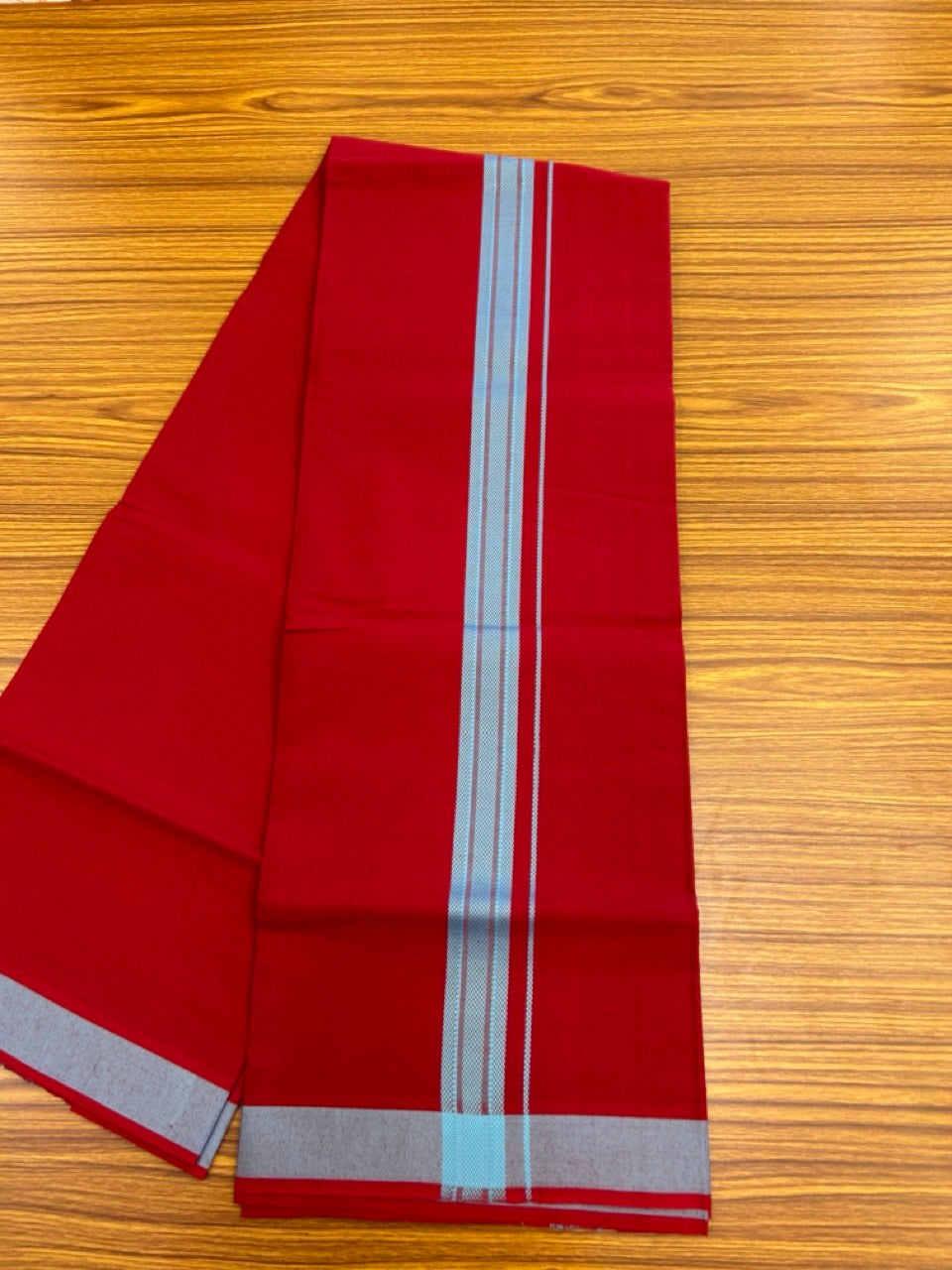 19% Discount!!! Kaitharikada - Single Kaily / Lungi - 1.25 inch Light Blue Pattern striped kara with Dark Maroon colour body  (2 meter / 4 muzham) - 54 KK8035 GAN